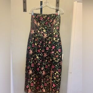 Lulus Make a Move Satin Floral Jacquard Strapless Midi- Size Large